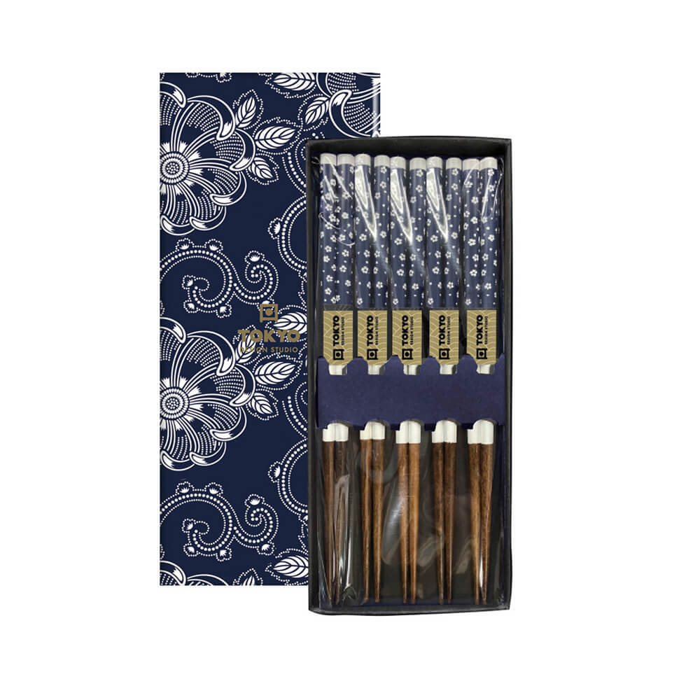 Tokyo Design Studio Blue Flowers Set of 5 Chopsticks Giftset